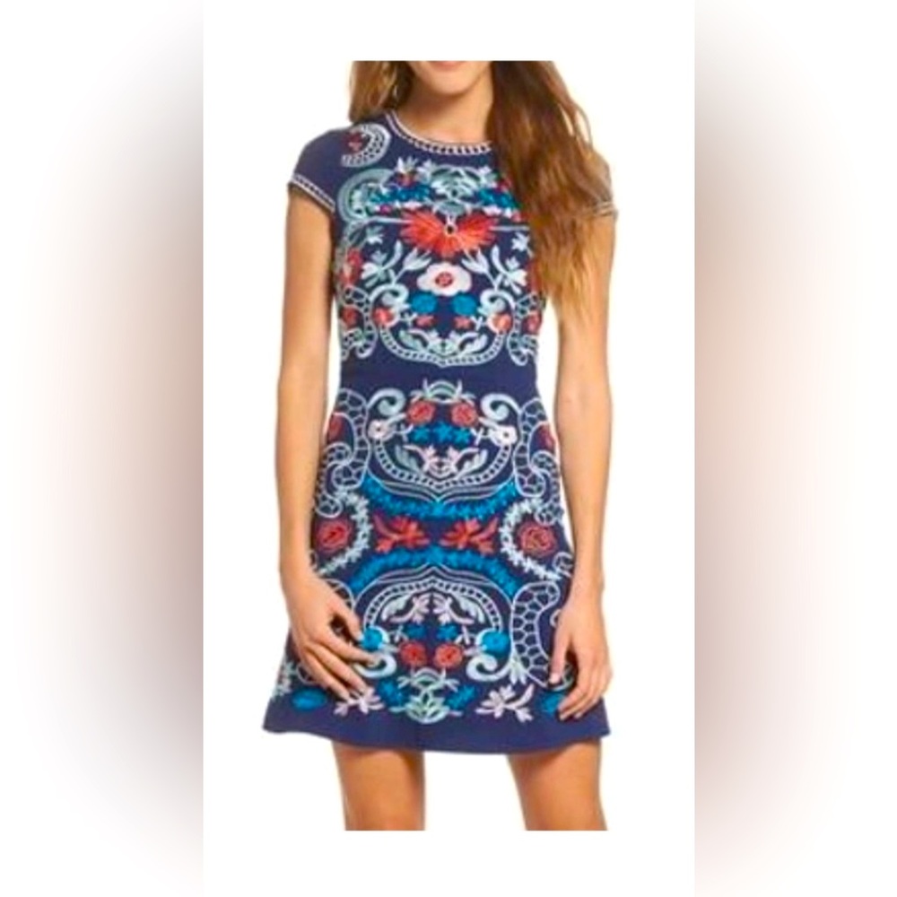Navy blue, embroidered foxiedox dress, size M